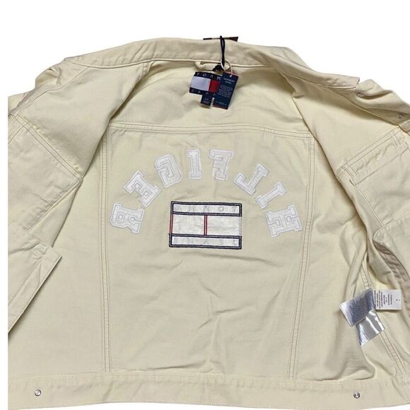 Tommy Hilfiger Jeans Jacket WMNS L Pale Yellow 90’s Girlfriend‎ Trucker Denim - Picture 12 of 15